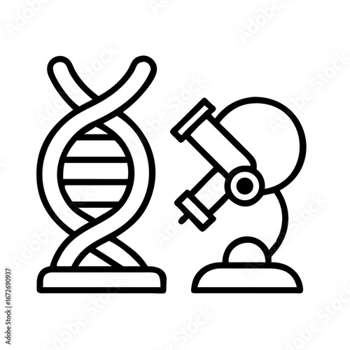Iconic duo, DNA structure and a microscope, representing scientific research and discovery