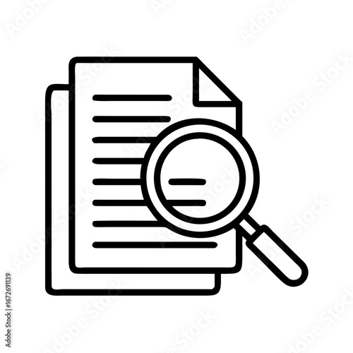 Icon representing document search or content review with a magnifying glass tool