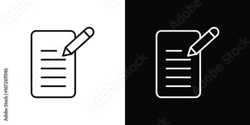 Registration paper icon in line art versions on white background