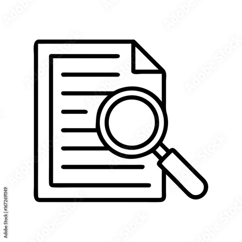 Document with Magnifying Glass Outline Icon Data Analysis and Inspection