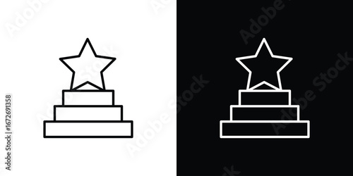 Podium star icon in line art versions on white background