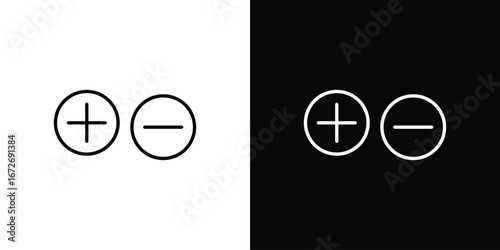 Plus minus icon in line art versions on white background