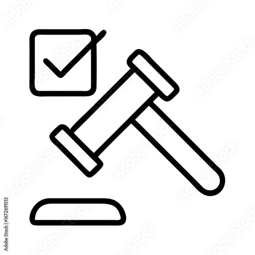 Judicial Approval with Checkbox and Gavel Icon Represents Legal Confirmation