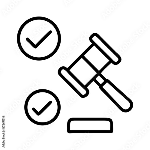 Gavel and check marks representing legal approval or a confirmed decision