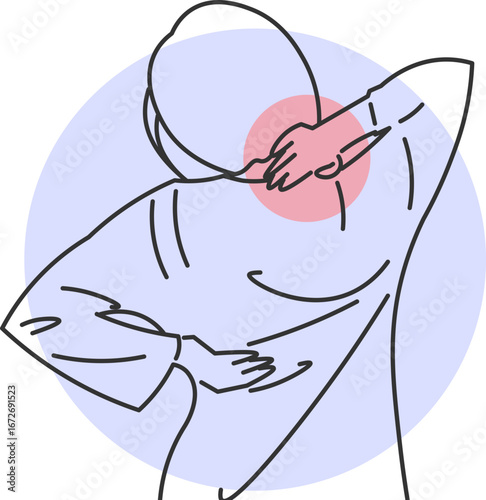 Minimalist illustration of a person with neck pain and back muscle discomfort