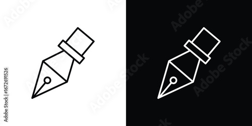 Pen nib icon in line art versions on white background
