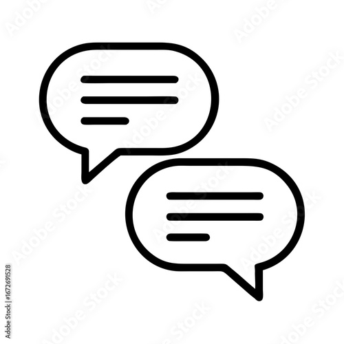 Black and white dialogue speech bubbles show conversation and online communications