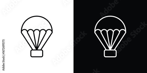 Parachute icon in line art versions on white background