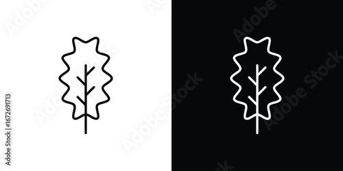 Oak Leaf icon in line art versions on white background