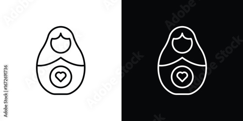 Nesting dolls icon in line art versions on white background