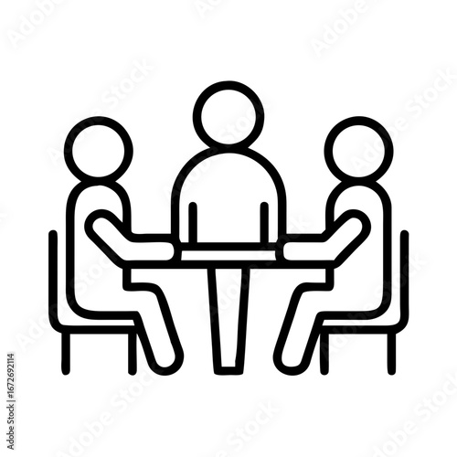 Icon of three persons sitting around a table discussing a project