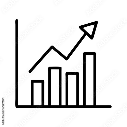 Business diagram with trending arrow and rising columns of data chart