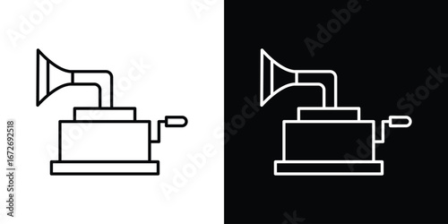 Gramophone icon in line art versions on white background