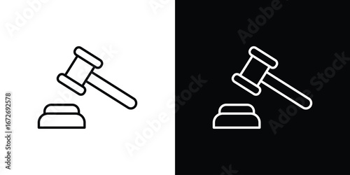 Gavel icon in line art versions on white background
