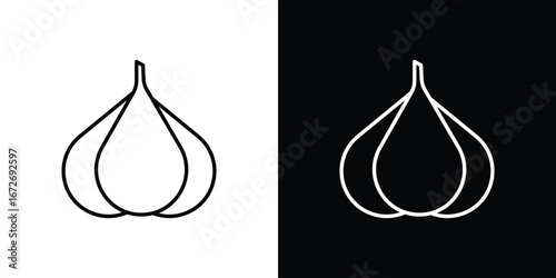 Garlic icon in line art versions on white background