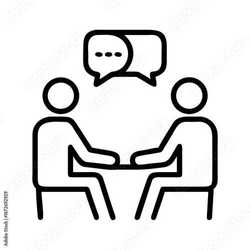 Two individuals having a conversation or discussion, illustrated with speech bubbles