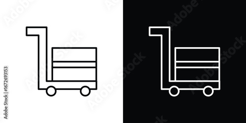 Dolly flatbed icon in line art versions on white background