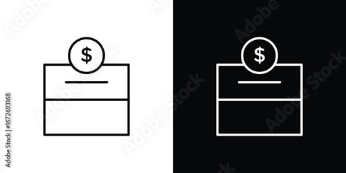 Donation box icon in line art versions on white background