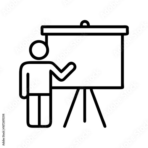 Business presentation with a blank board showing strategy outline icon art