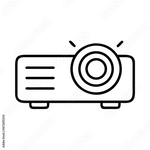 Simple black and white line drawing of a modern projector design