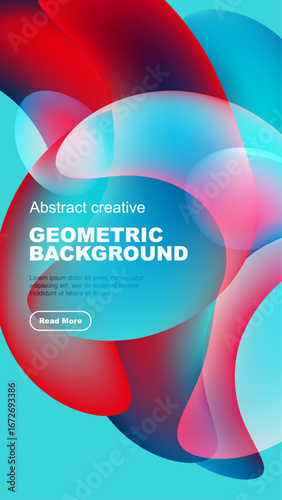 Dynamic abstract shapes, vibrant colors, modern design. Geometric elements create visually appealing composition. Black background enhances contrast.