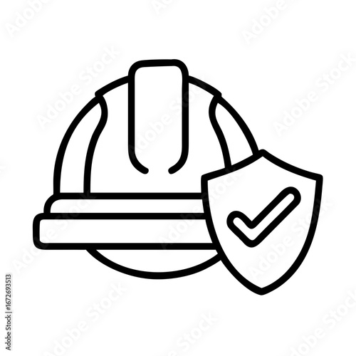 Protection and safety in construction represented with a hard hat and shield