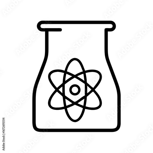 Atom in a flask line drawing representing science research and experiment