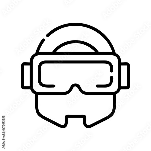 Monochrome Line Drawing of a Head Wearing Virtual Reality Headset Device