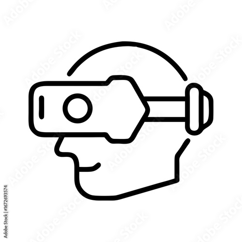 Outline drawing of a person wearing a virtual reality headset or goggles