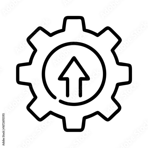 Upgrade settings icon with arrow pointing upwards inside a gear