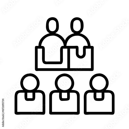 Outlined group of people in front of and behind a table