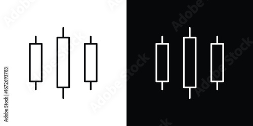 Chart candlestick icon in line art versions on white background