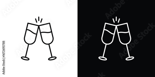 Champagne Glass icon in line art versions on white background