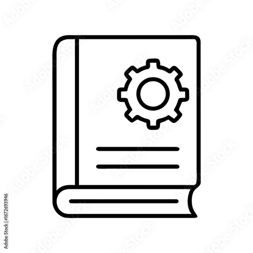 Technical manual with gear icon, engineering reference guide, repair instructions
