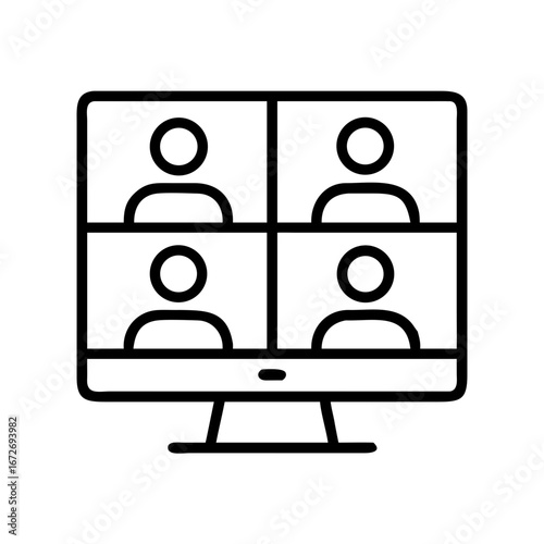 Virtual Meeting Interface on Computer Screen Displaying Four Participants Outline Icon