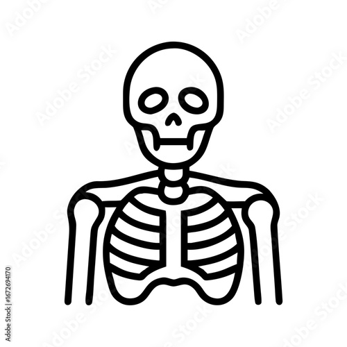 Cartoonish skeletal structure illustration, showcasing bone anatomy and Halloween theme