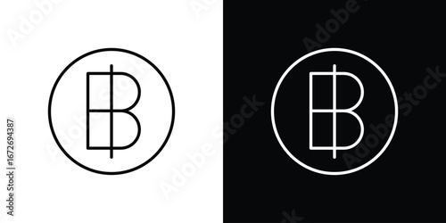 Baht sign in line art versions on white background