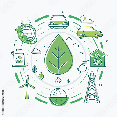 ecology flat icons set trending