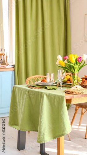 Dining room scene, spring colors