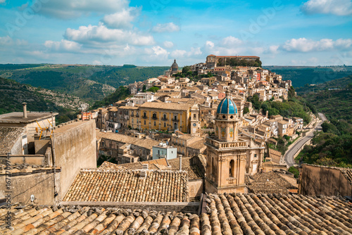 Breathtaking View of Sicilian Town with Hills and Historic Architecture