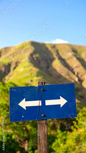 Directional sign in mountains