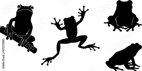 Frog silhouettes, Tree frog silhouette, Jumping frog svg, Jumping frog silhouette, Frog svg, Sitting frog silhouette, Frog clipart.