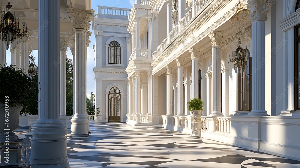Obraz premium Creative abstract building design with flowing white walls and shadows image