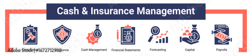 Cash & Insurance Management icon sheet banner collection