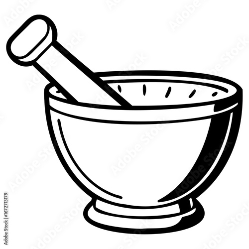 Mortar and pestle, a tool used for grinding and crushing substances