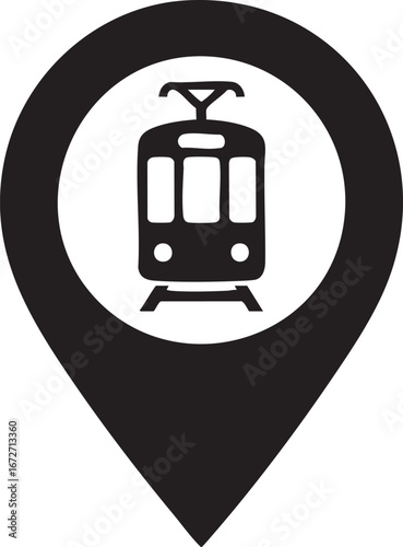 Tram Location Pin Icon With Streetcar Symbol For Metro Railway Transport Travel Public Transit Service Marker