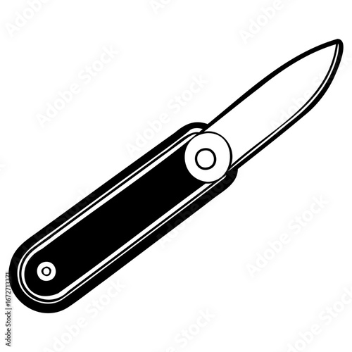 A simple black and white illustration of a pocket knife with the blade extended, isolated on a