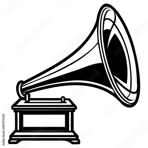 Vintage gramophone with a large horn, representing classic music and sound technology