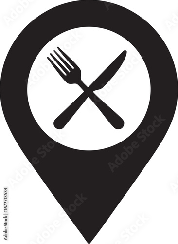 Restaurant Location Pin Icon With Crossed Fork And Knife Symbol For Food Dining Culinary Travel Marker