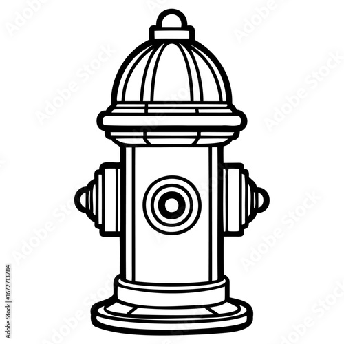 A simple black and white line drawing of a classic fire hydrant, isolated on a